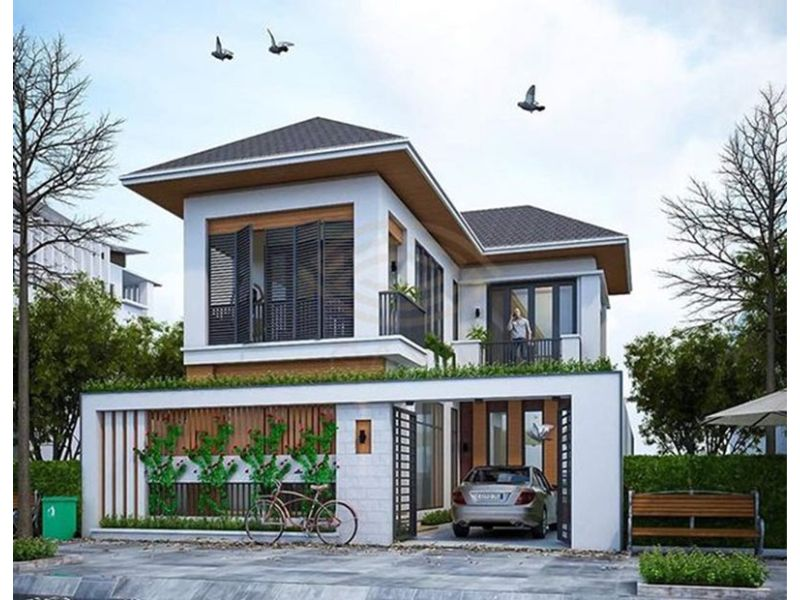 Mẫu nhà chữ L 80m2 hiện đại