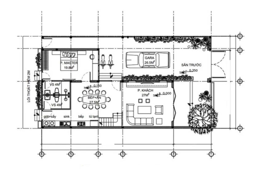 Thiết kế mặt bằng tầng 1 biệt thự 8x15m