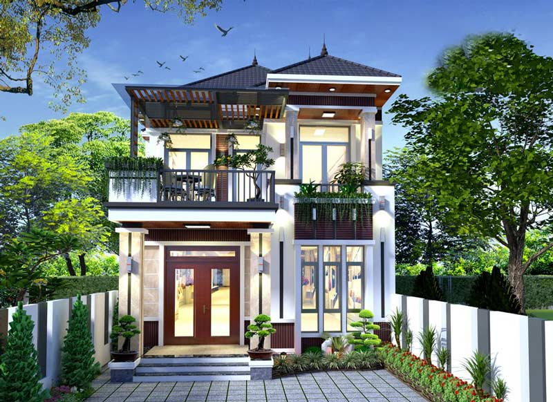 Mẫu nhà 2 tầng 8x15m mái Thái sang trọng