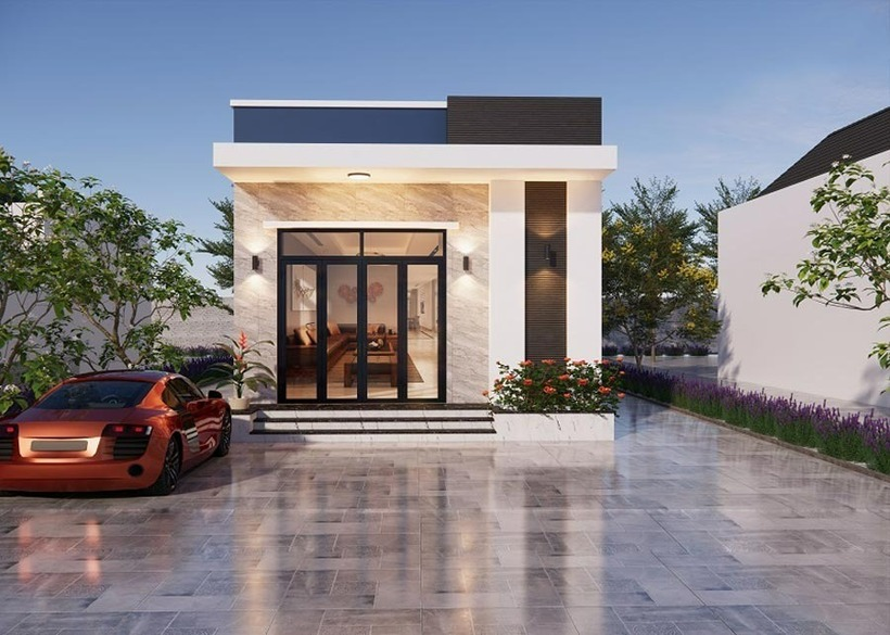 Thiết kế mặt tiền nhà cấp 4 nhỏ gọn có sân rộng