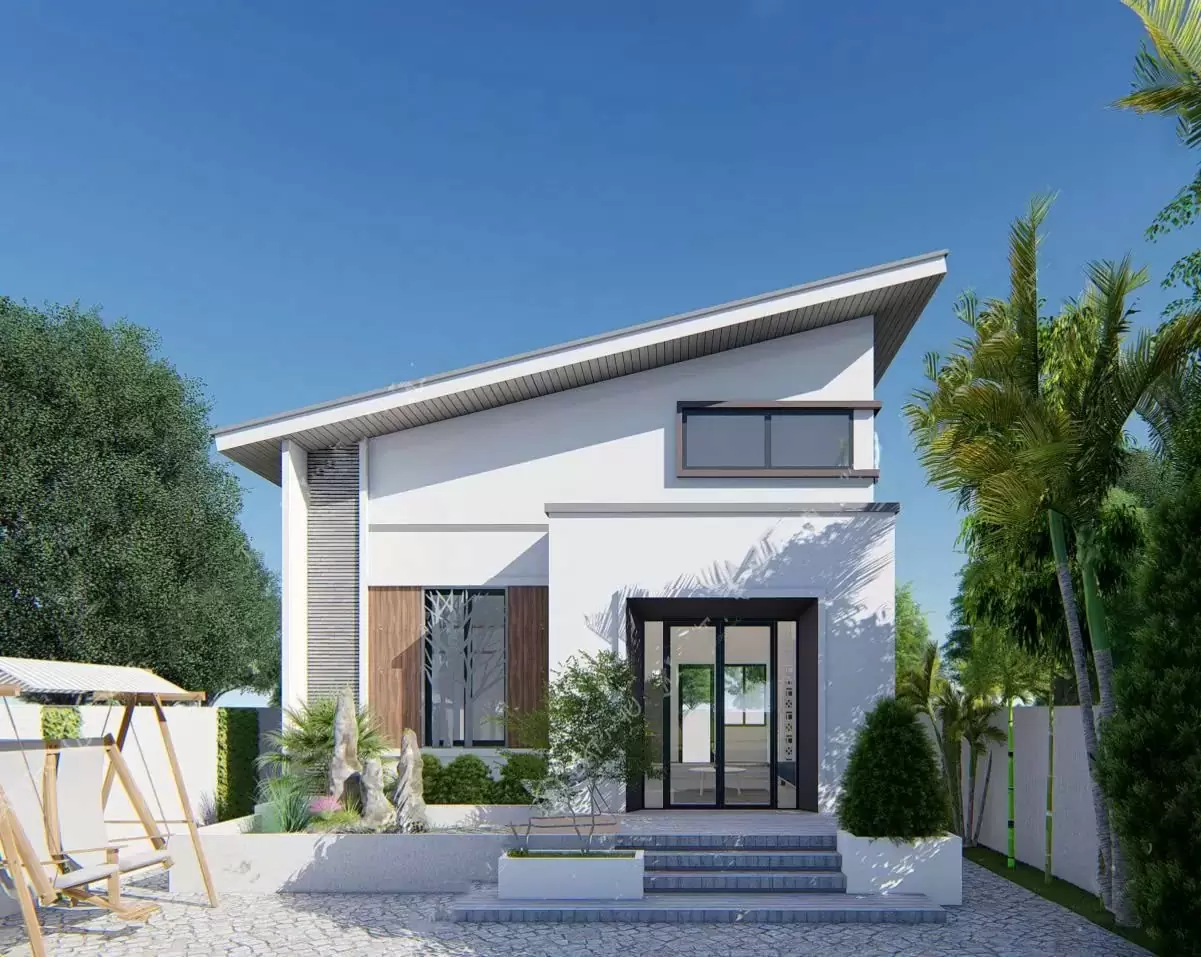 Thiết kế nhà cấp 4 mái lệch hiện đại
