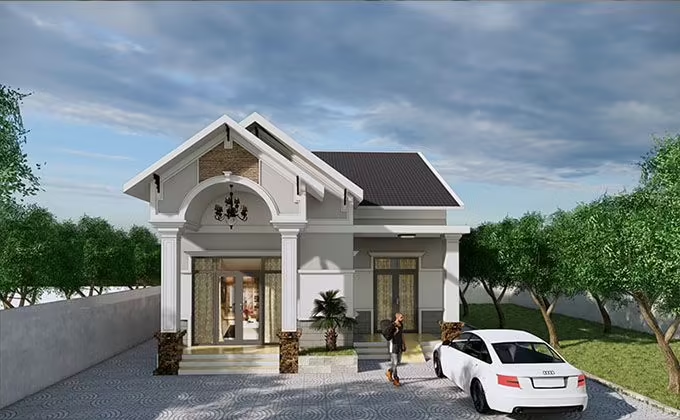 Nhà cấp 4 chữ L tiết kiệm diện tích